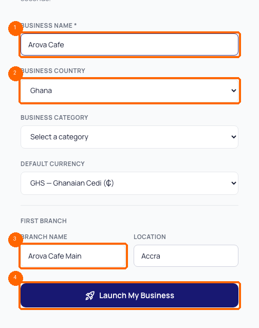 Business Setup Form