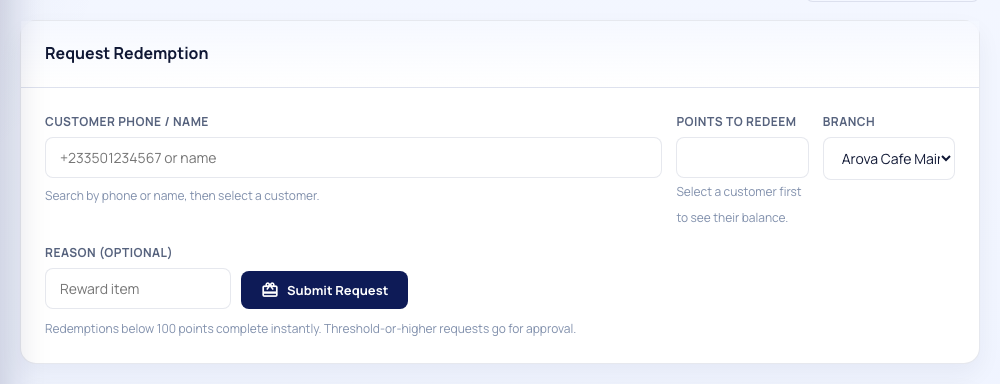 Redemptions Queue Page