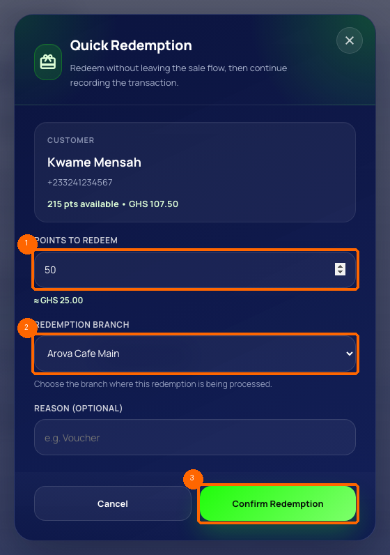 Quick Redeem Modal